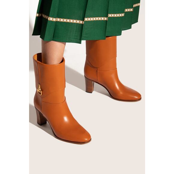 Gucci Elizabeth Half Horsebit Cognac Classic Heeled Ankle Boot 38.5 - Picture 1 of 7